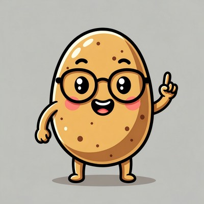 Cute cartoon potato with glasses pointing