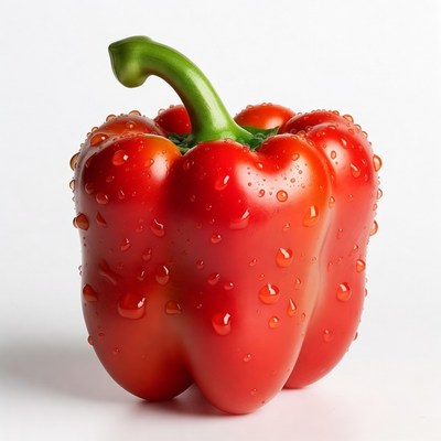 Fresh Red Bell Pepper with Water Droplets