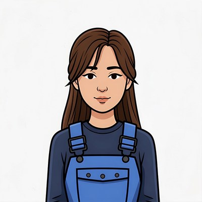 Asian girl in blue overalls