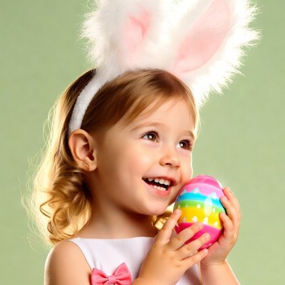 Girl holding rainbow Easter egg