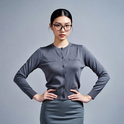 Asian woman in gray business suit