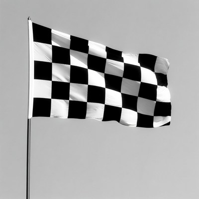 Checkered Flag Waving on Pole