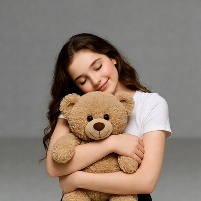 Girl hugging teddy bear