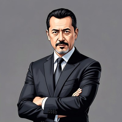 Asian man in suit arms crossed