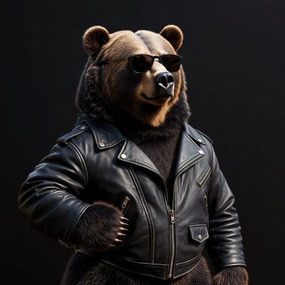 Bear wearing leather jacket and sunglasses