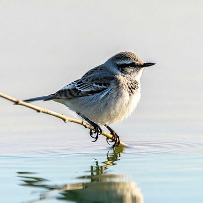 Gray bird perched on branch over water