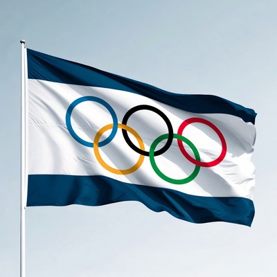 Olympic Rings on Blue White Flag