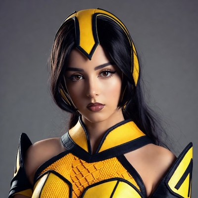 Woman in yellow superhero helmet