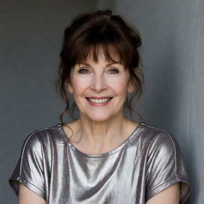 Smiling woman in silver top