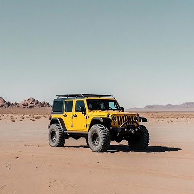 Yellow Jeep Wrangler in Desert