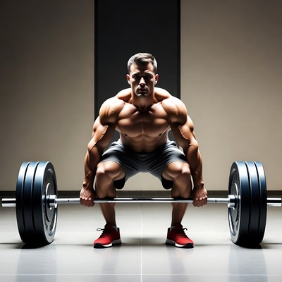 Muscular man deadlifting barbell