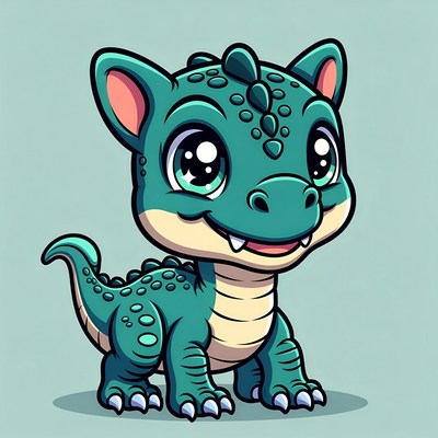 Cute green baby dragon illustration