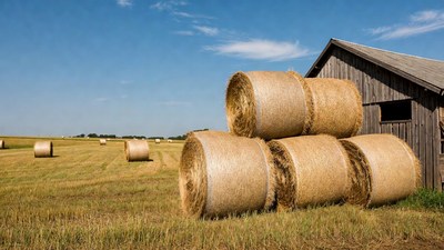 Hay bales near barn