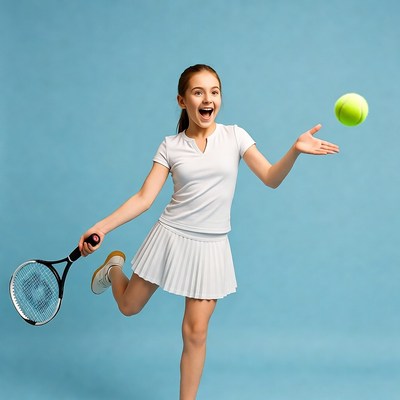 Girl hitting tennis ball