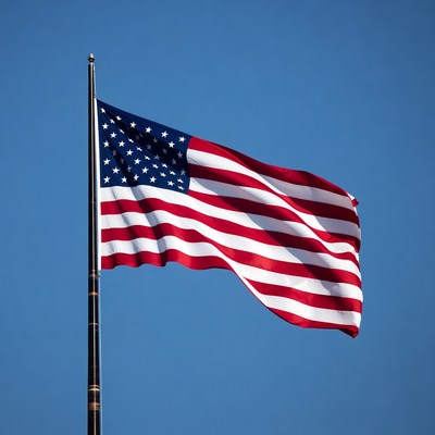 American flag waving on pole