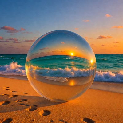 Crystal Ball Reflecting Beach Sunset
