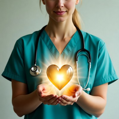 Nurse holding glowing heart