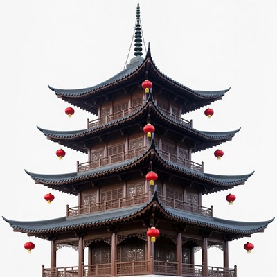 Chinese Pagoda with Red Lanterns