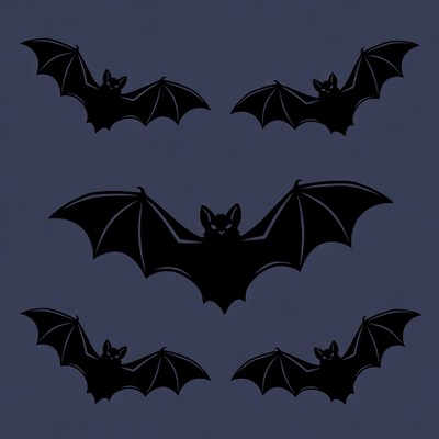Black Bats Illustration on Dark Background