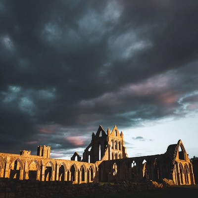 Fountains Abbey Ruins at Sunset