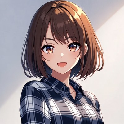Anime girl with brown hair smiling