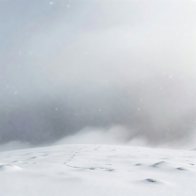 Snowy Landscape with Fog and Snowflakes