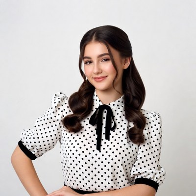 Teen girl in polka dot bow blouse