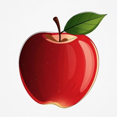 Red apple with green leaf