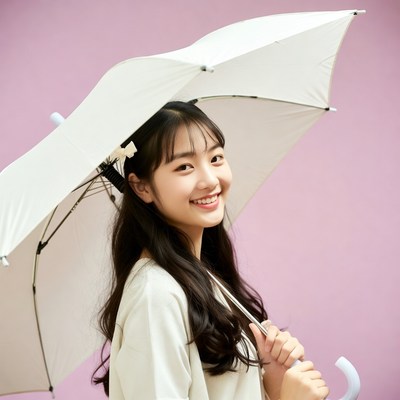 Asian girl smiling with white umbrella