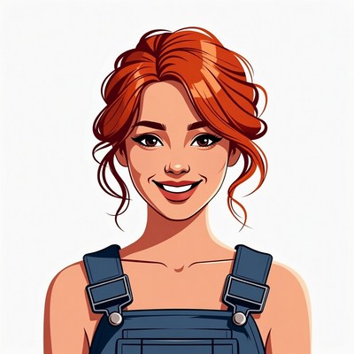 Smiling woman in blue overalls
