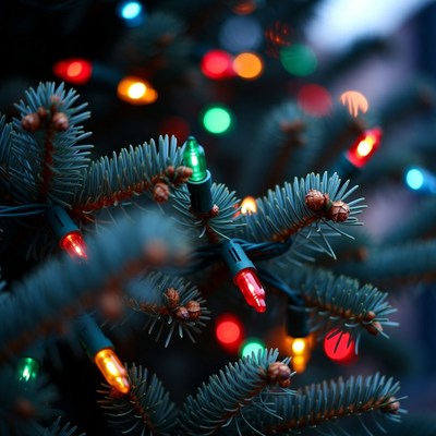 Colorful Christmas Tree Lights Closeup