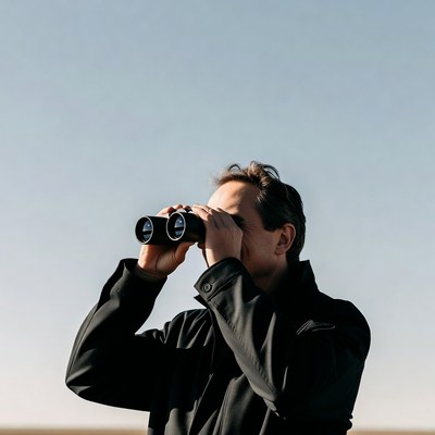 Man using binoculars outdoors