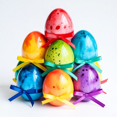 Colorful Easter Eggs with Ribbons