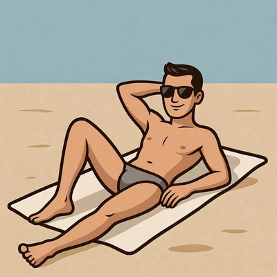 Man lounging on beach towel