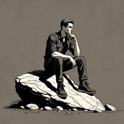 Man sitting thoughtfully on rock