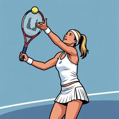 Woman serving tennis ball illustration