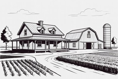 Farmhouse Barn Silo Illustration