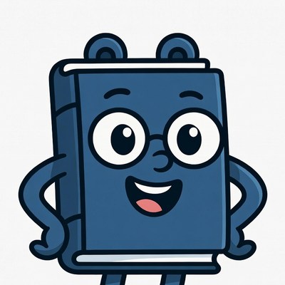 Cartoon smiling book with glasses