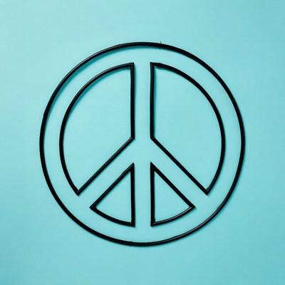 Black Peace Symbol on Blue Background