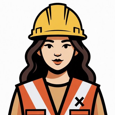 Asian woman in hard hat and vest