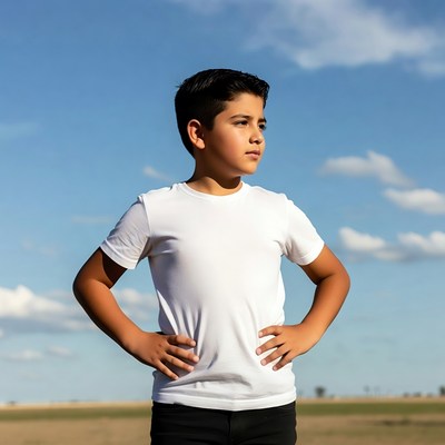 Young Latino boy hands on hips outdoors