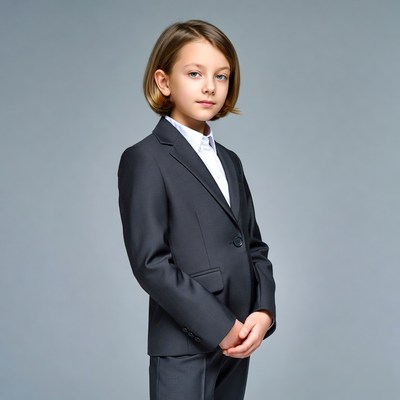 Young girl in black suit