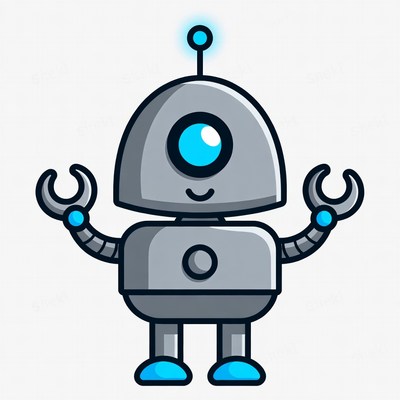 Cute cartoon robot with blue accents