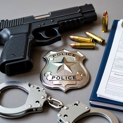 Police Gear with Gun Badge Handcuffs