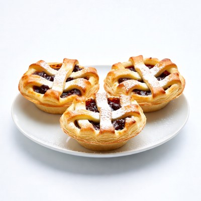 Three Jam Tarts on White Plate