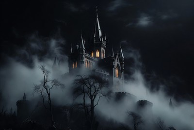 Spooky Gothic Castle in Fog
