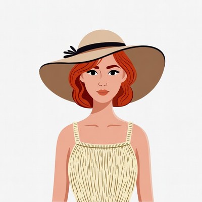 Redhead woman wearing wide-brim hat