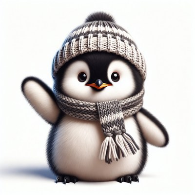 Cute penguin wearing hat and scarf