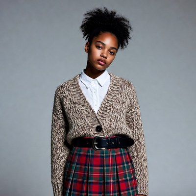 African-American girl in plaid skirt