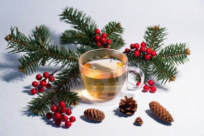 Christmas Tea Cup with Pine Branches